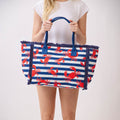 Crab Pattern Stripe Fringe Trim Shoulder Tote Bag