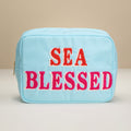 SEA BLESSED Message Patch Embroidered Pouch Bag / Organizer