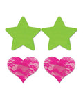 Glow in the Dark Neon Star & Lace Heart Nipple Pasties - Pack of 2