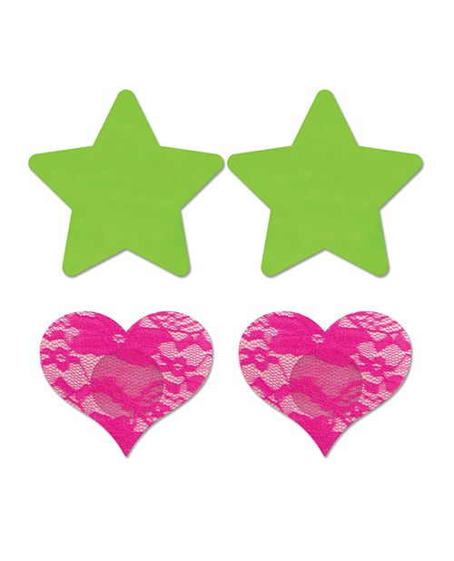 Glow in the Dark Neon Star & Lace Heart Nipple Pasties - Pack of 2