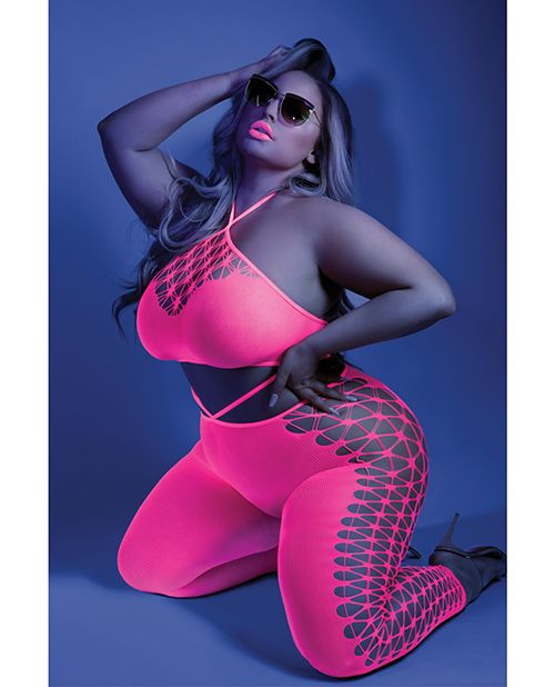 Glow Black Light Cropped Cutout Halter Bodysuit