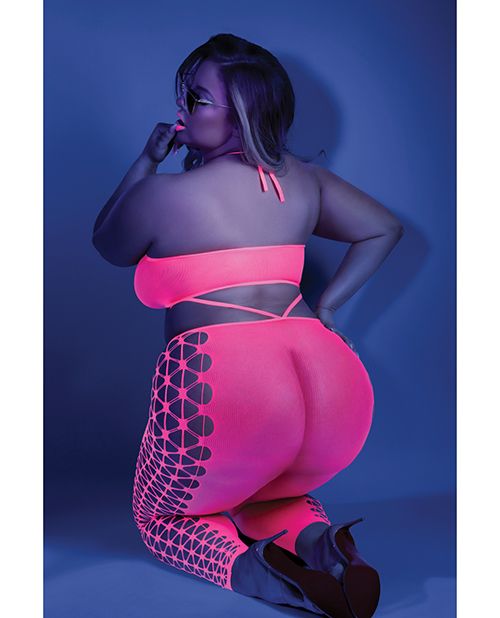 Glow Black Light Cropped Cutout Halter Bodysuit