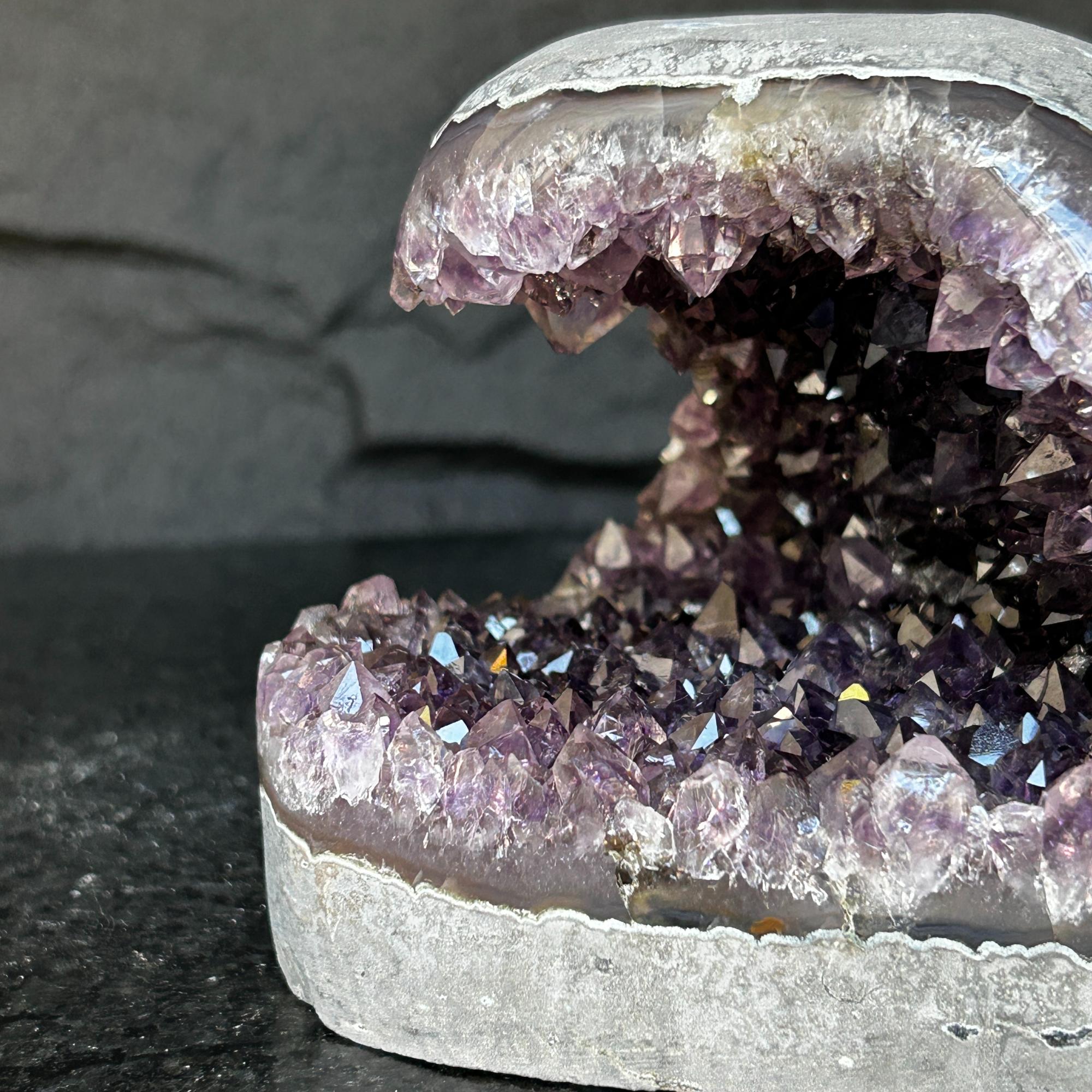 Flat Natural Amethyst Geode Centerpiece With Agate Layers
