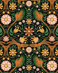 Folkie Birdie Wallpaper, black, orange and green