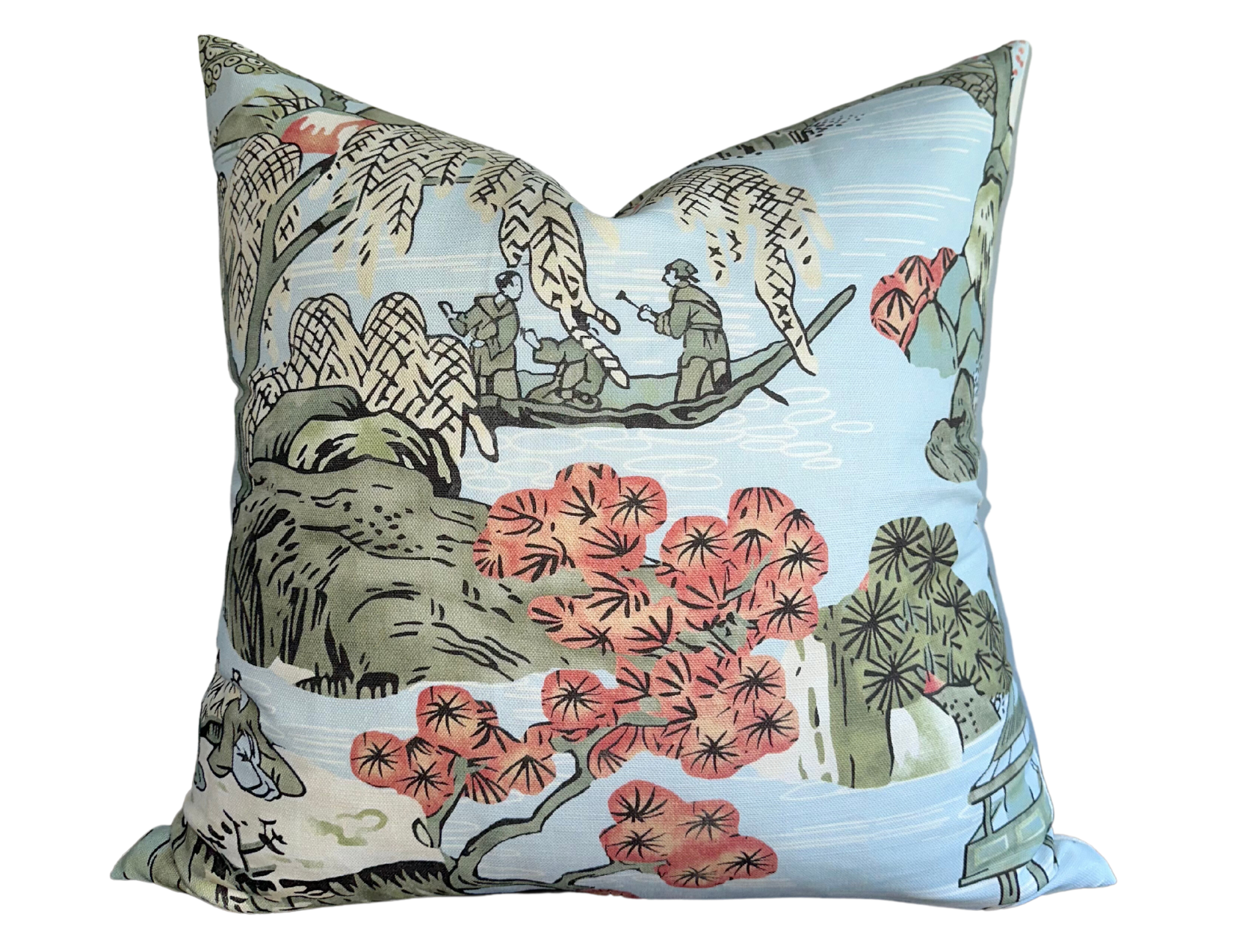 Asian Scenic Pillow Cover in Robins Egg, Thibaut Pillows