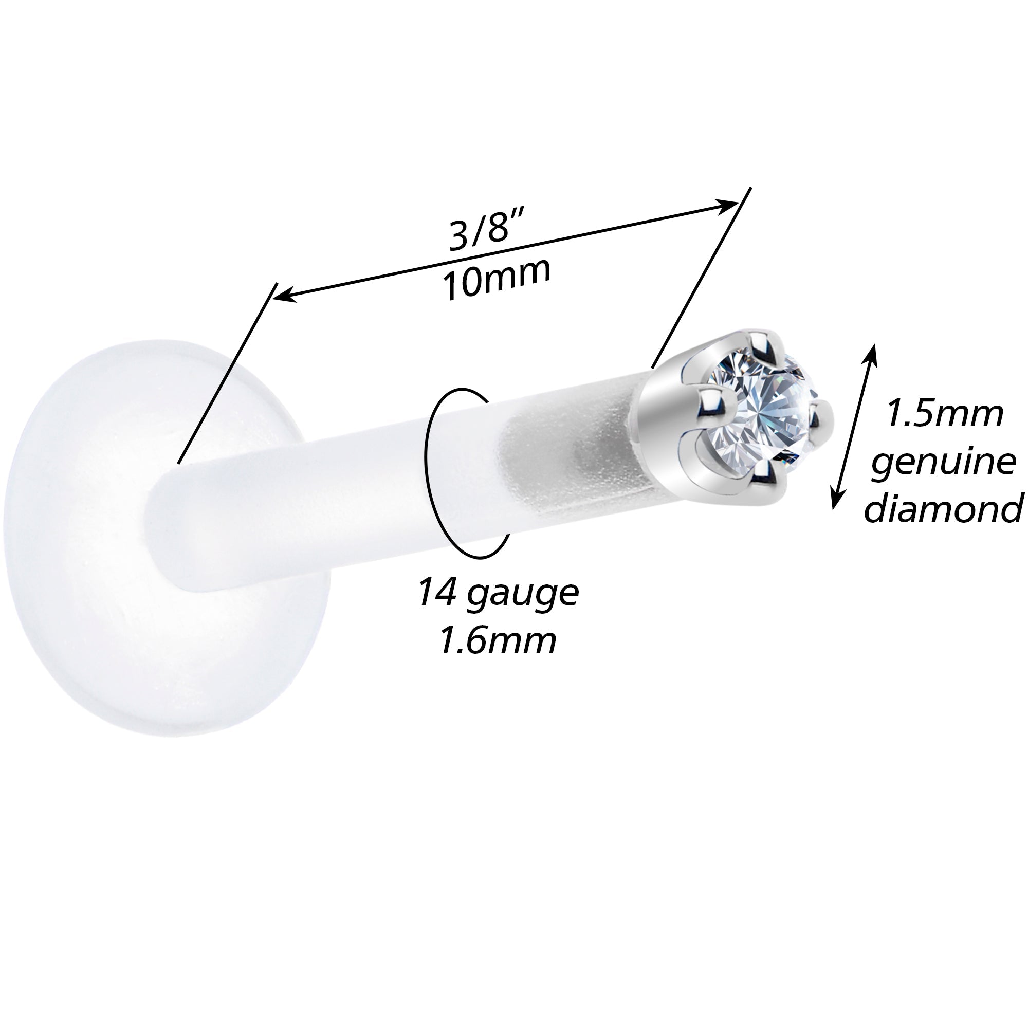 Solid 14K White Gold 1.5mm Genuine Diamond Bioplast Push in Monroe