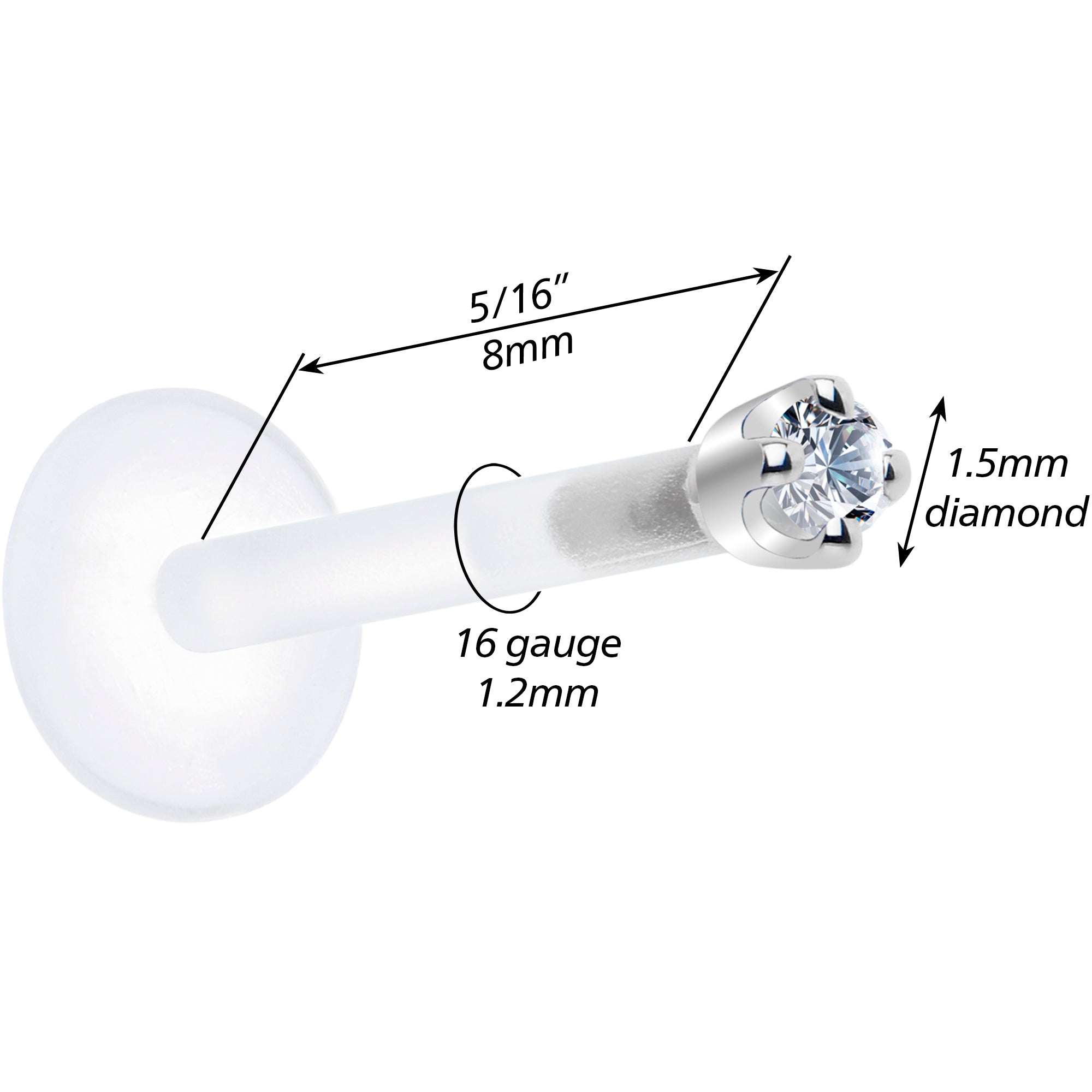 Solid 14K White Gold 1.5mm Genuine Diamond Bioplast Push in Monroe