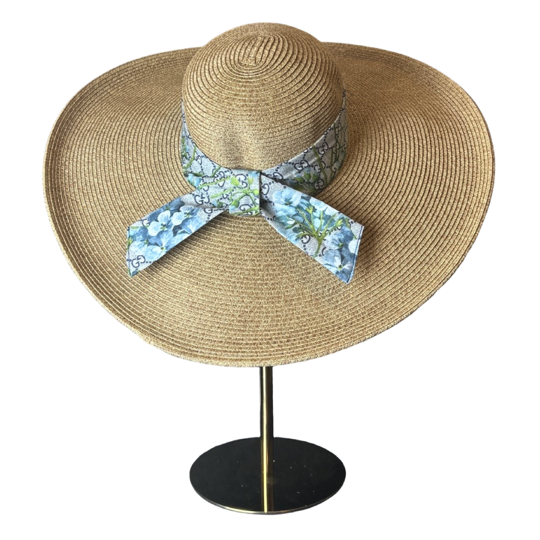 GG Logo Blooms Blue Perfect Straw Sun Hat