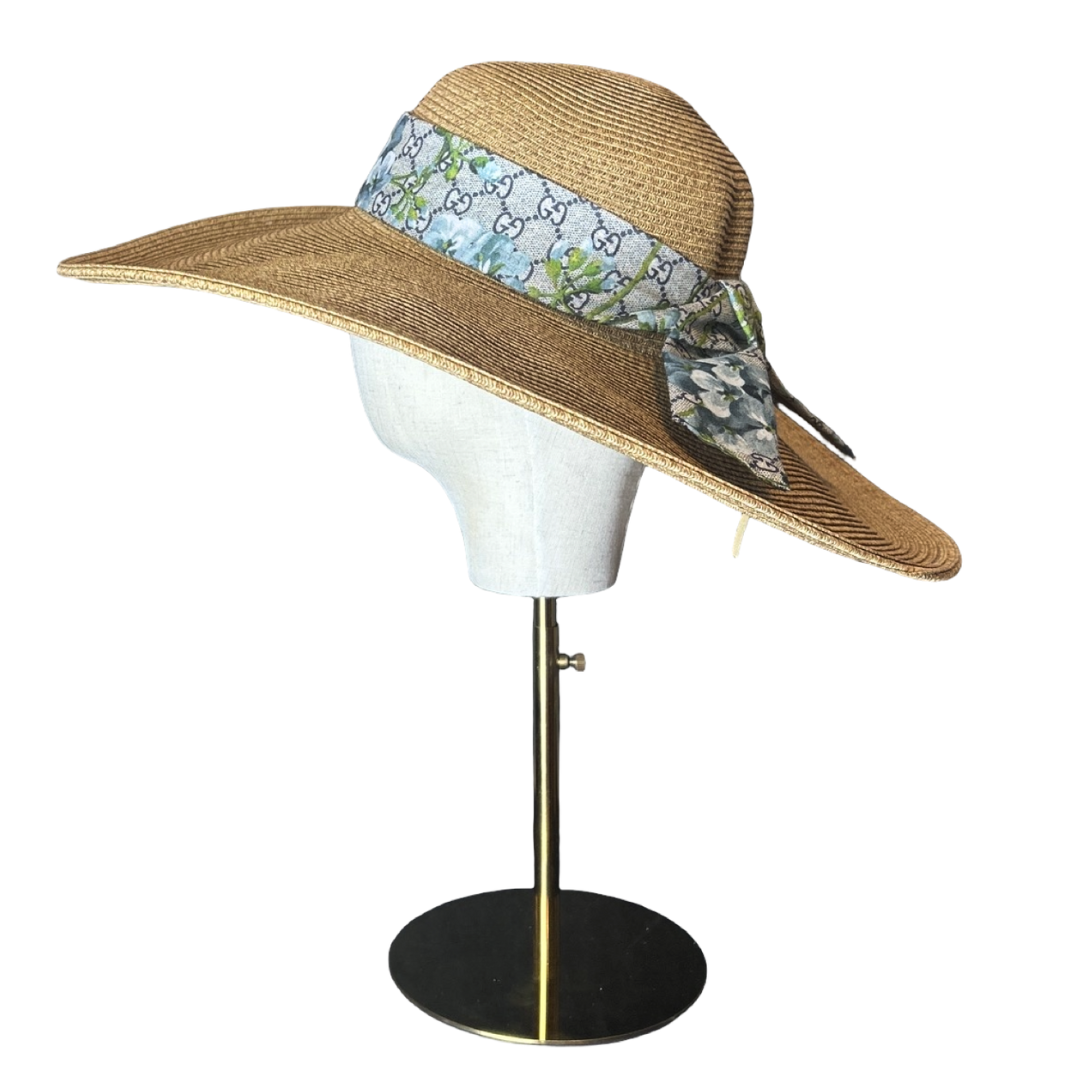 GG Logo Blooms Blue Perfect Straw Sun Hat