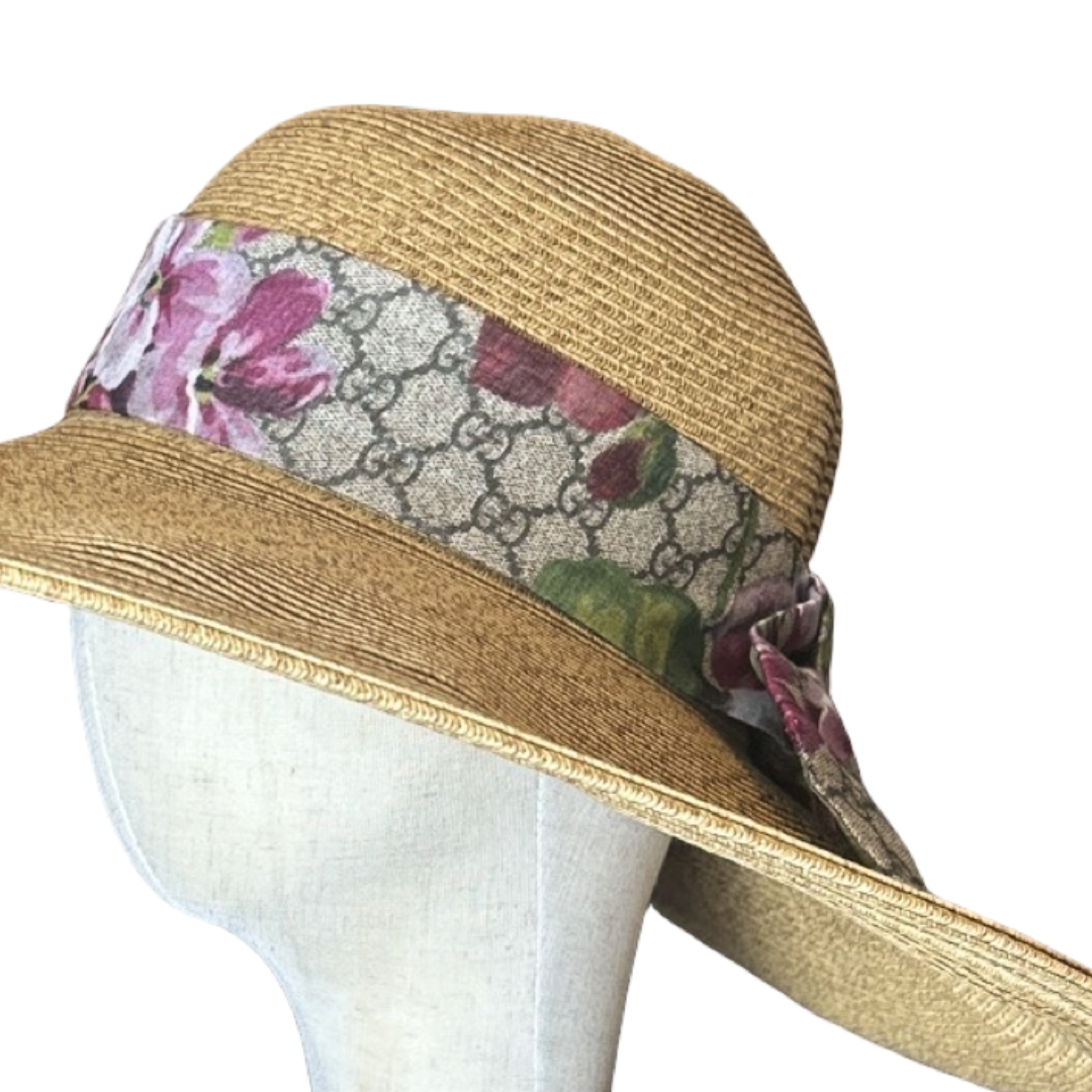 GG Logo Blooms Pink Perfect Straw Sun Hat
