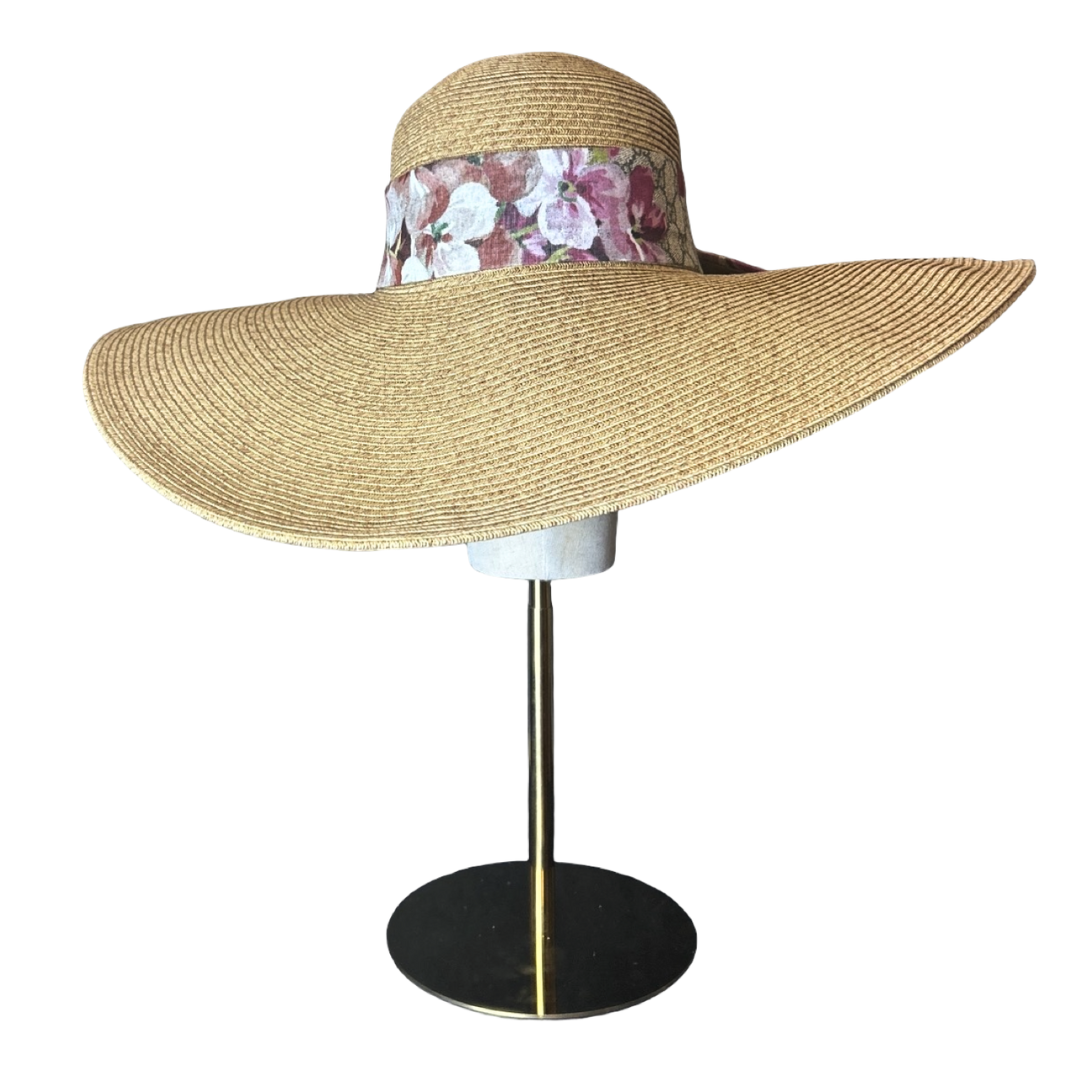 GG Logo Blooms Pink Perfect Straw Sun Hat
