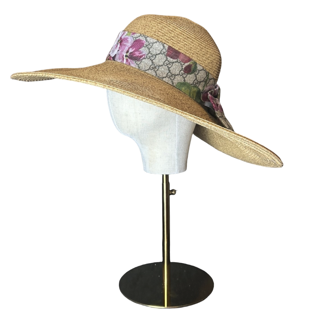 GG Logo Blooms Pink Perfect Straw Sun Hat
