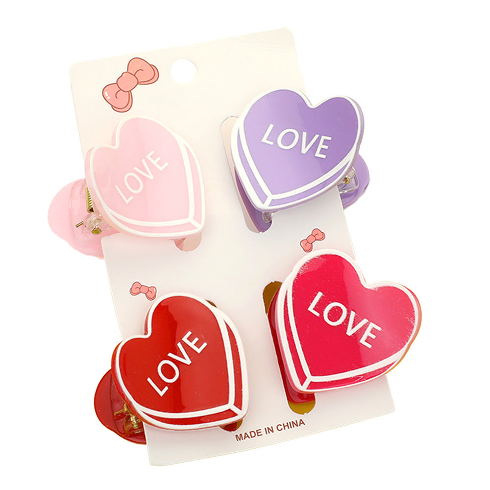 4PCS - LOVE Message Acetate Heart Hair Claw Clips