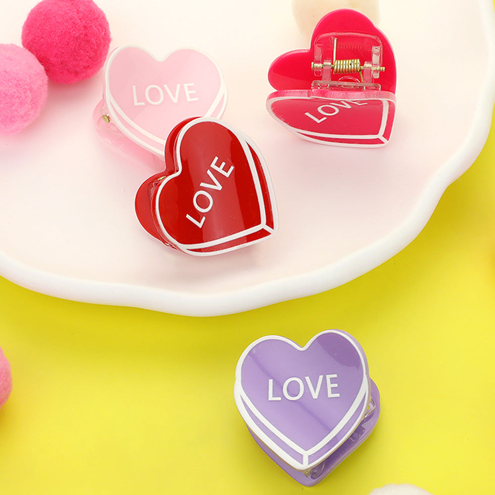 4PCS - LOVE Message Acetate Heart Hair Claw Clips