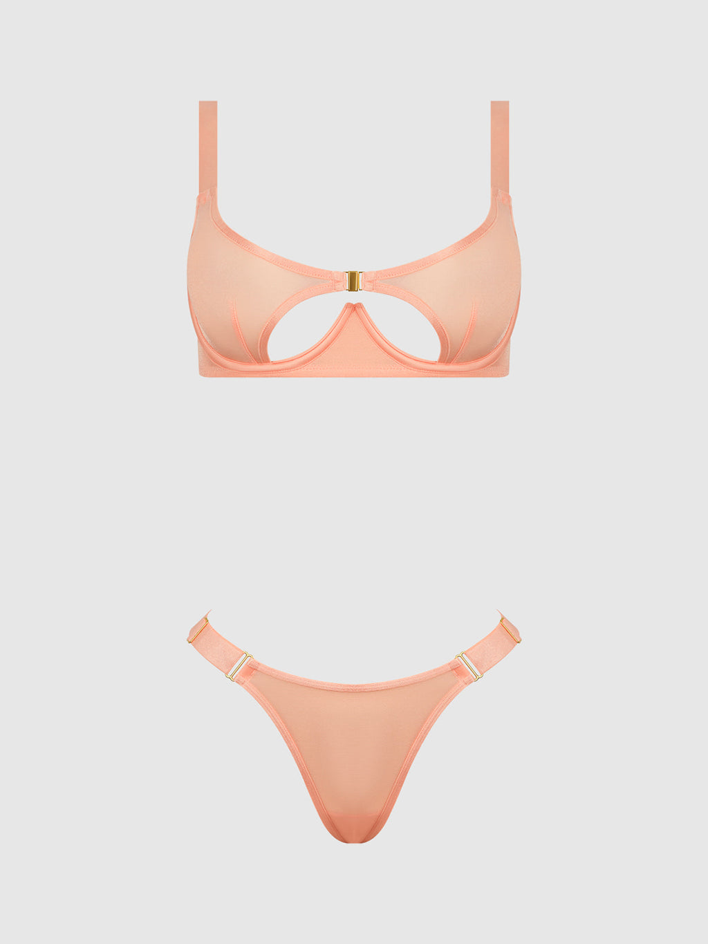 YVONE SHIMMER MESH OPENABLE CUP BRA & THONG SET