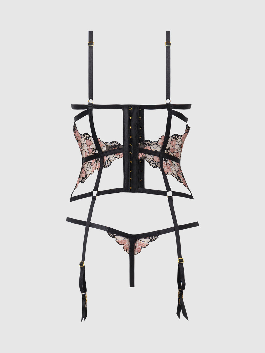 NOVA BLACKLIGHT LACE CORSET & CROTCHLESS G-STRING SET