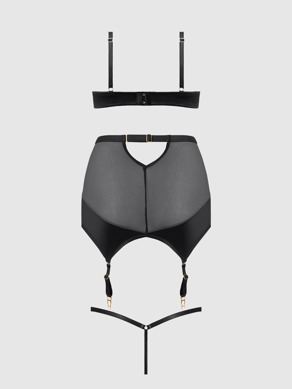RAQUEL MESH & SILKY MICRO BRA, GARTER SKIRT & G-STRING SET