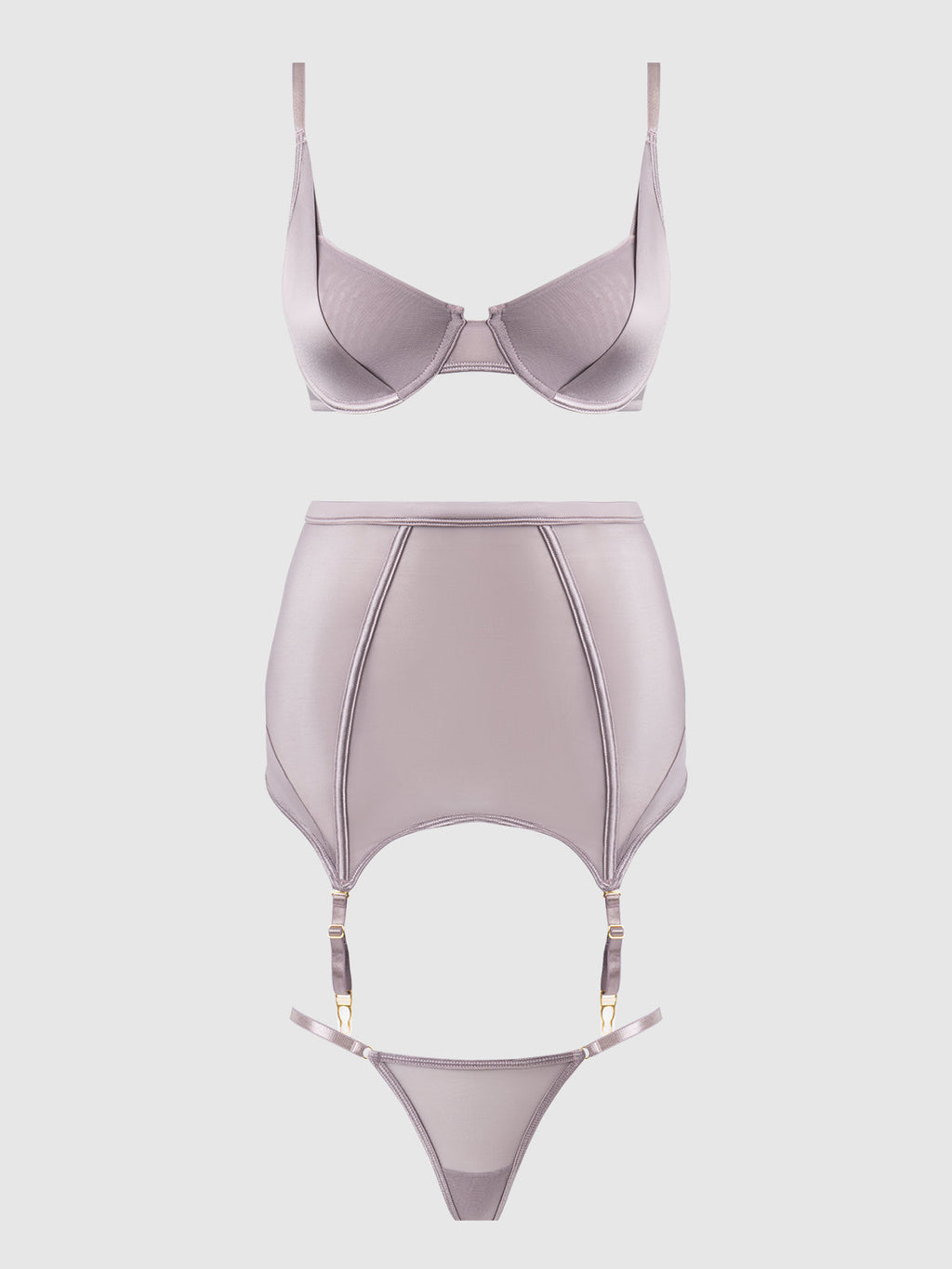 RAQUEL MESH & SILKY MICRO BRA, GARTER SKIRT & G-STRING SET