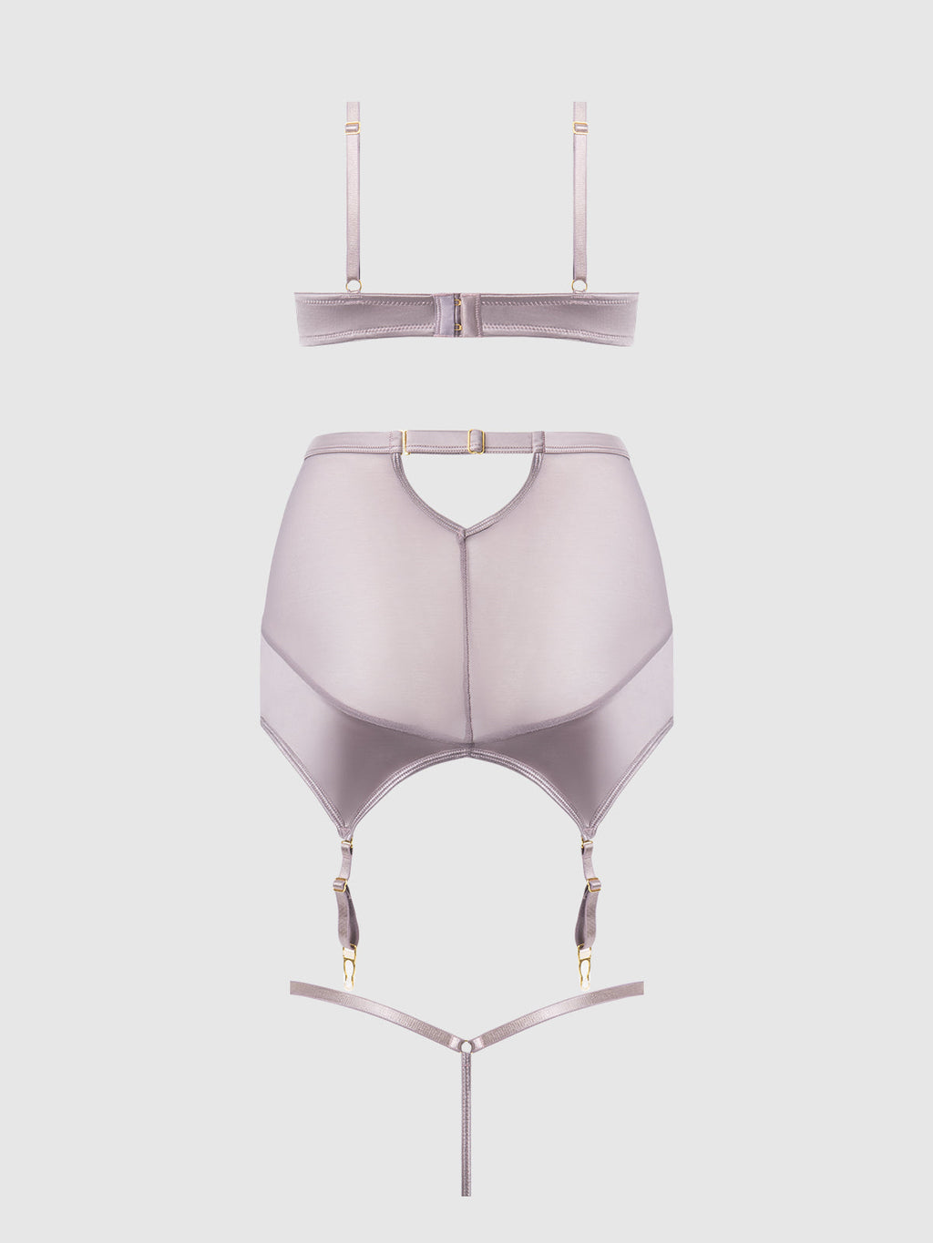 RAQUEL MESH & SILKY MICRO BRA, GARTER SKIRT & G-STRING SET