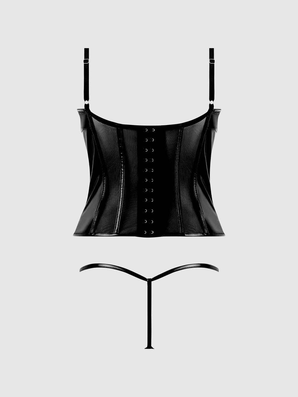 TRINITY PATENT LACE UP BUSTIER & G-STRING SET