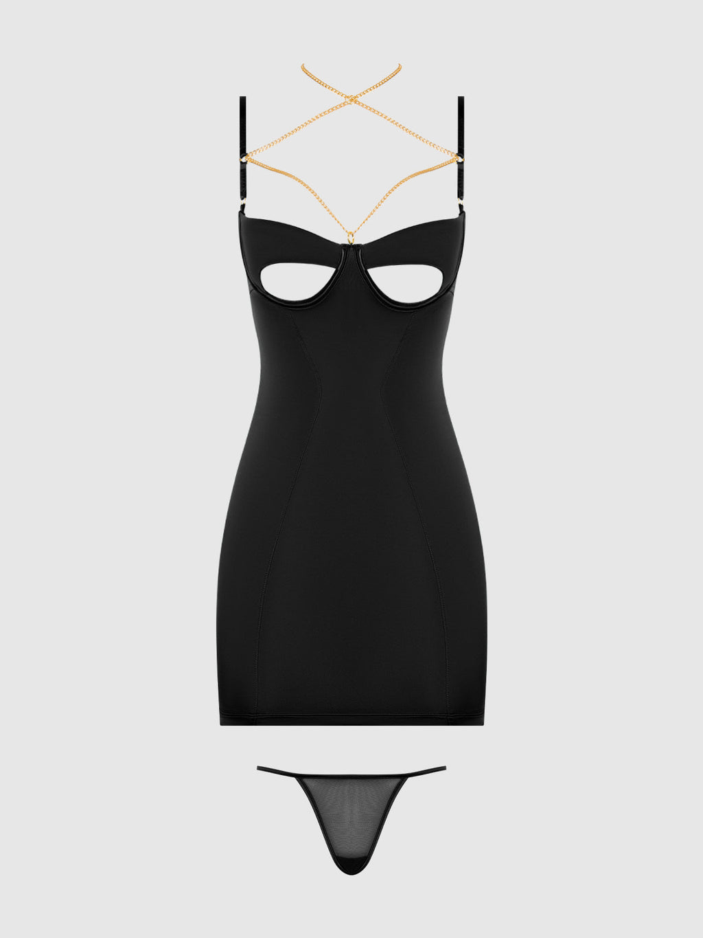 EVANGELINE SATIN & CHAIN CUTOUT CUP & OPEN BACK CHEMISE SET