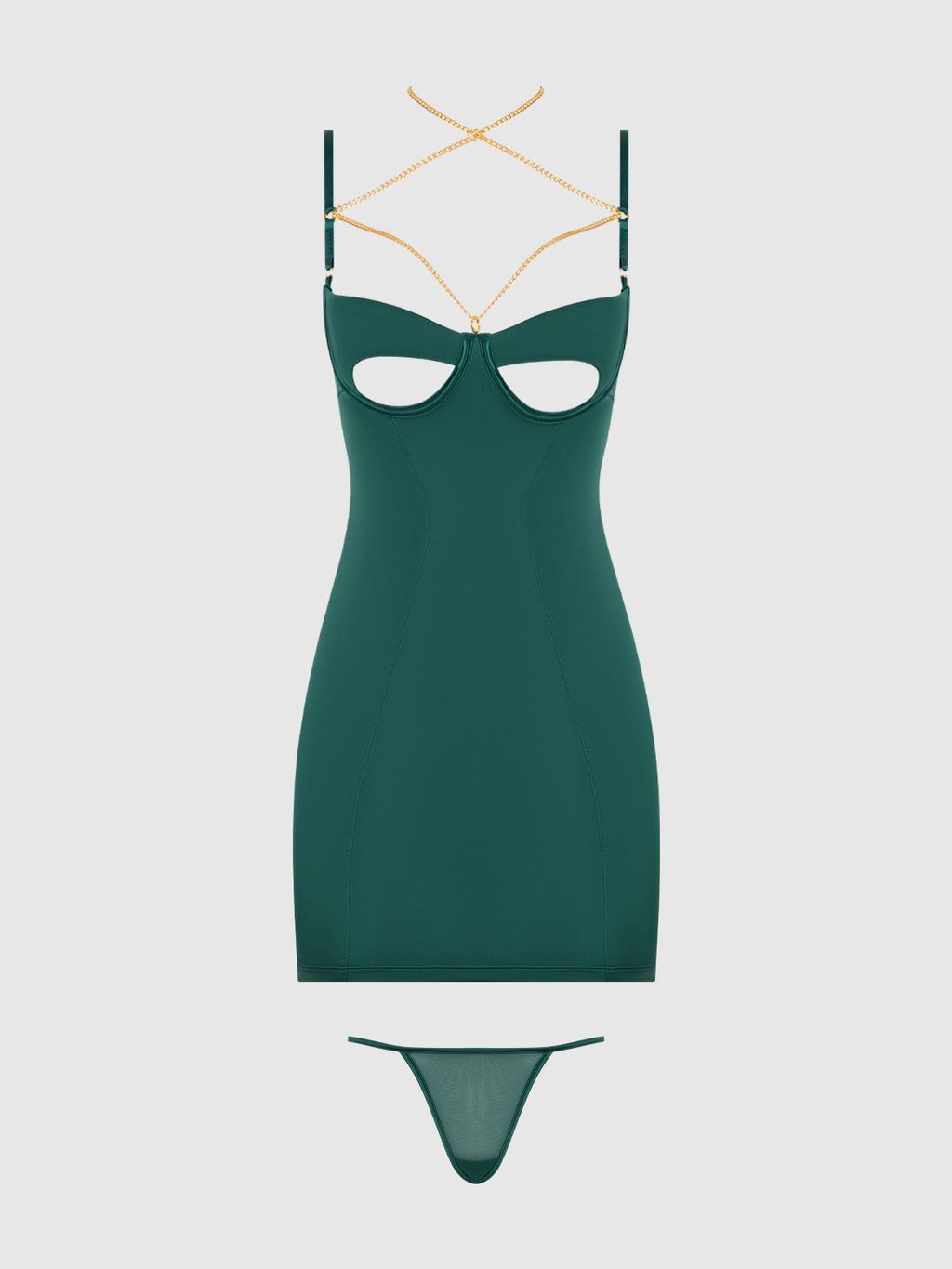 EVANGELINE SATIN & CHAIN CUTOUT CUP & OPEN BACK CHEMISE SET