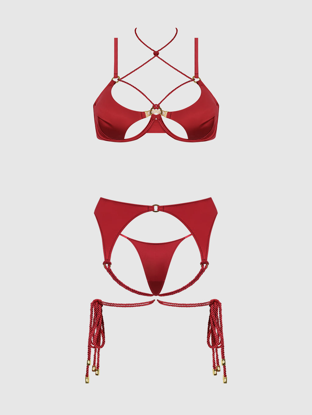 IRYNA SILKY MICRO & ROPE BRA, GARTER & THONG SET