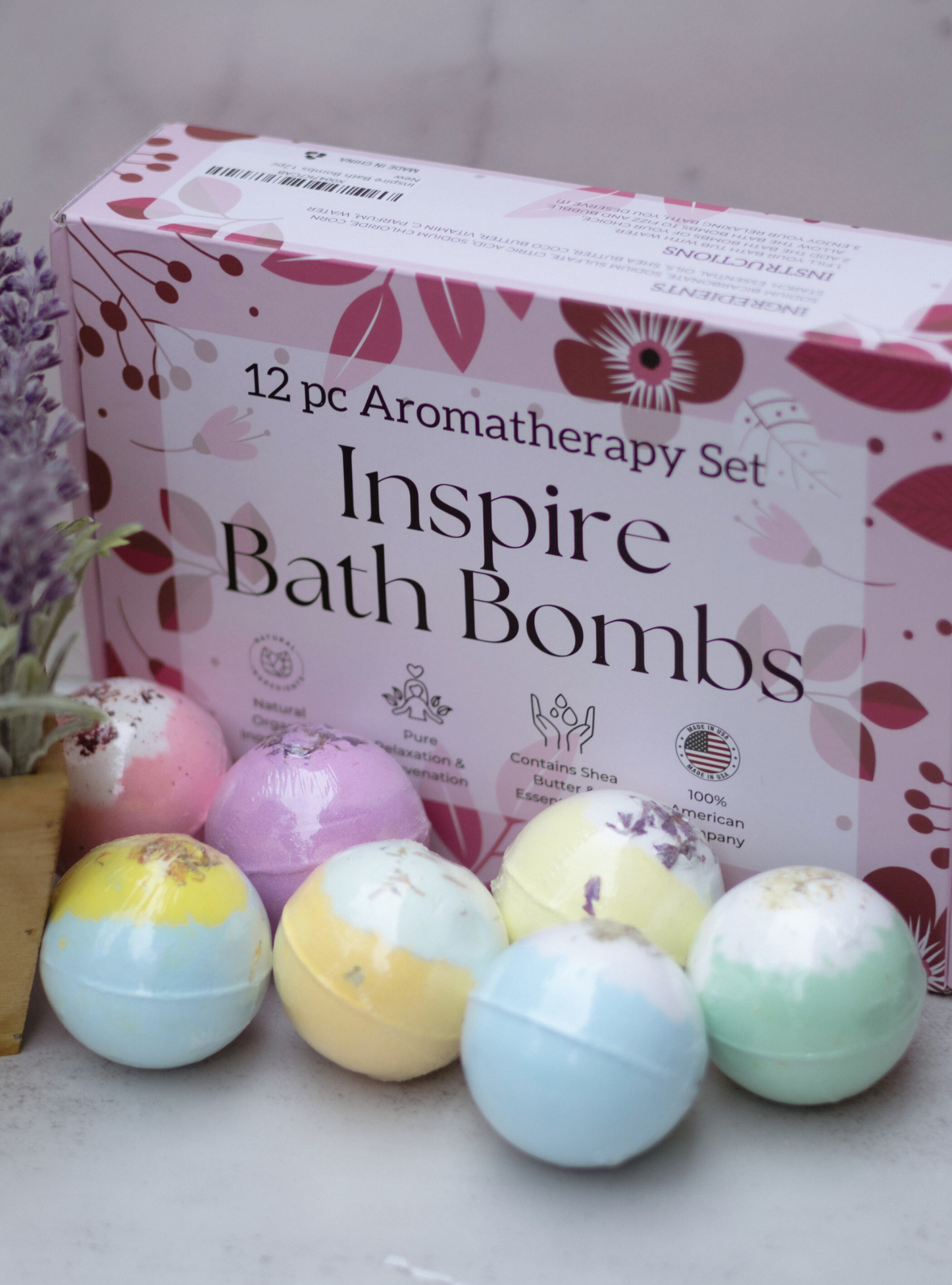EvolutionUSA Inspire Bath Bombs for Women & Girls – 12 Flower Topped Bath Bombs Girls, Lush Womans Bathbomb Set, Organic Bath Fizzers, Luxury Gift Mothers Day, Birthday, Valentines, Easter or Self Care
