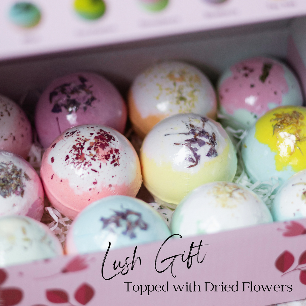 EvolutionUSA Inspire Bath Bombs for Women & Girls – 12 Flower Topped Bath Bombs Girls, Lush Womans Bathbomb Set, Organic Bath Fizzers, Luxury Gift Mothers Day, Birthday, Valentines, Easter or Self Care