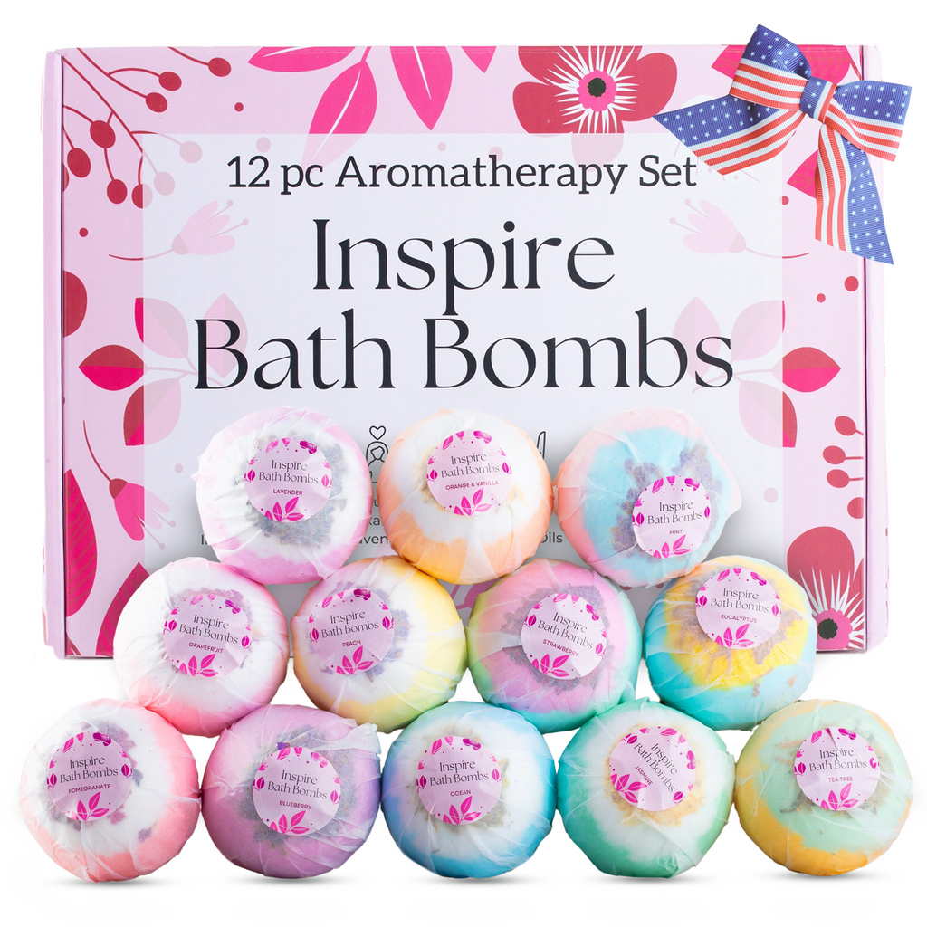 EvolutionUSA Inspire Bath Bombs for Women & Girls – 12 Flower Topped Bath Bombs Girls, Lush Womans Bathbomb Set, Organic Bath Fizzers, Luxury Gift Mothers Day, Birthday, Valentines, Easter or Self Care