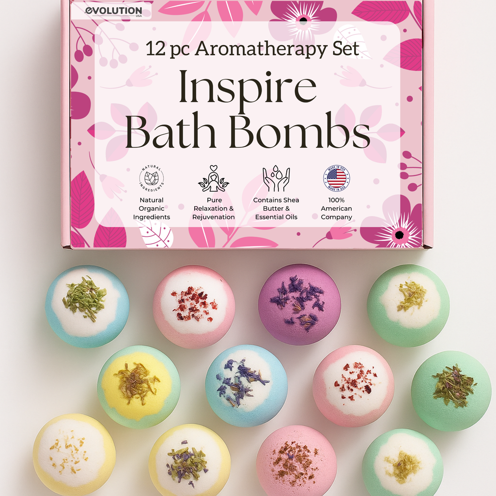 EvolutionUSA Inspire Bath Bombs for Women & Girls – 12 Flower Topped Bath Bombs Girls, Lush Womans Bathbomb Set, Organic Bath Fizzers, Luxury Gift Mothers Day, Birthday, Valentines, Easter or Self Care
