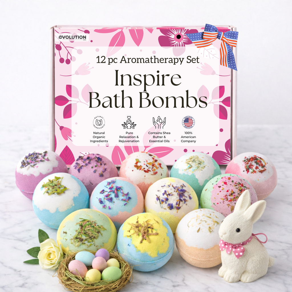 EvolutionUSA Inspire Bath Bombs for Women & Girls – 12 Flower Topped Bath Bombs Girls, Lush Womans Bathbomb Set, Organic Bath Fizzers, Luxury Gift Mothers Day, Birthday, Valentines, Easter or Self Care