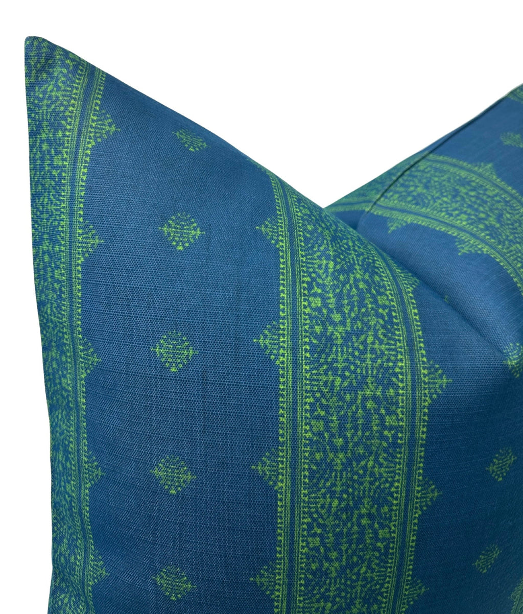 Peter Dunham Fez Pillow Cover in Green Indigo, Indoor Outdoor Pillow