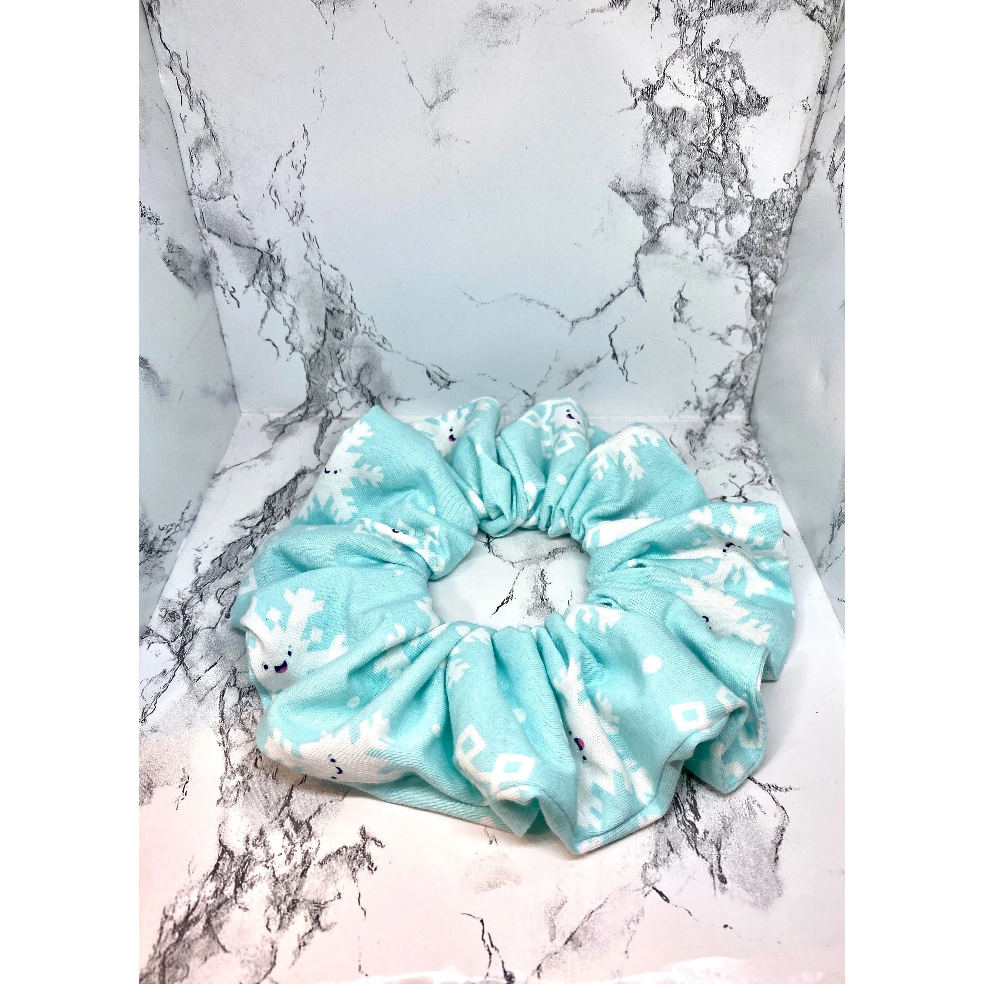Light Blue Snowflake Winter Scrunchie