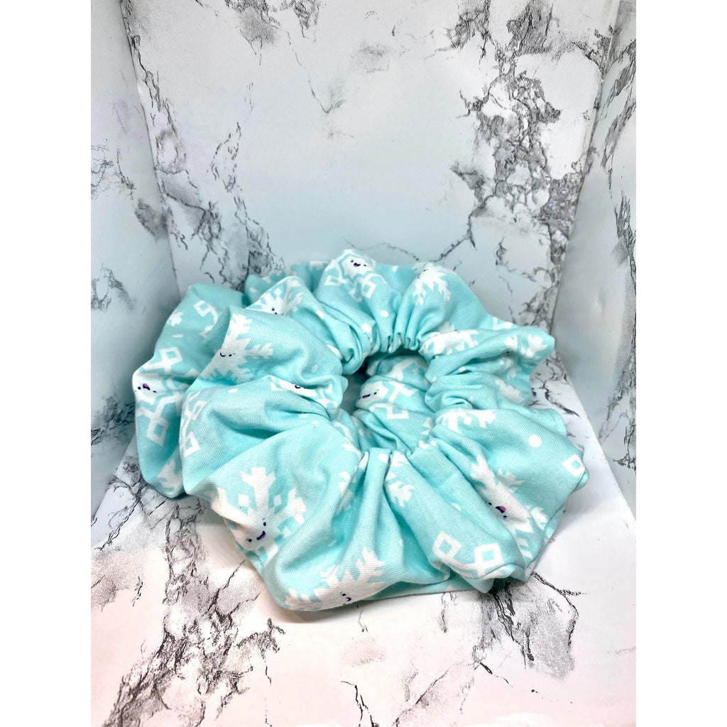 Light Blue Snowflake Winter Scrunchie