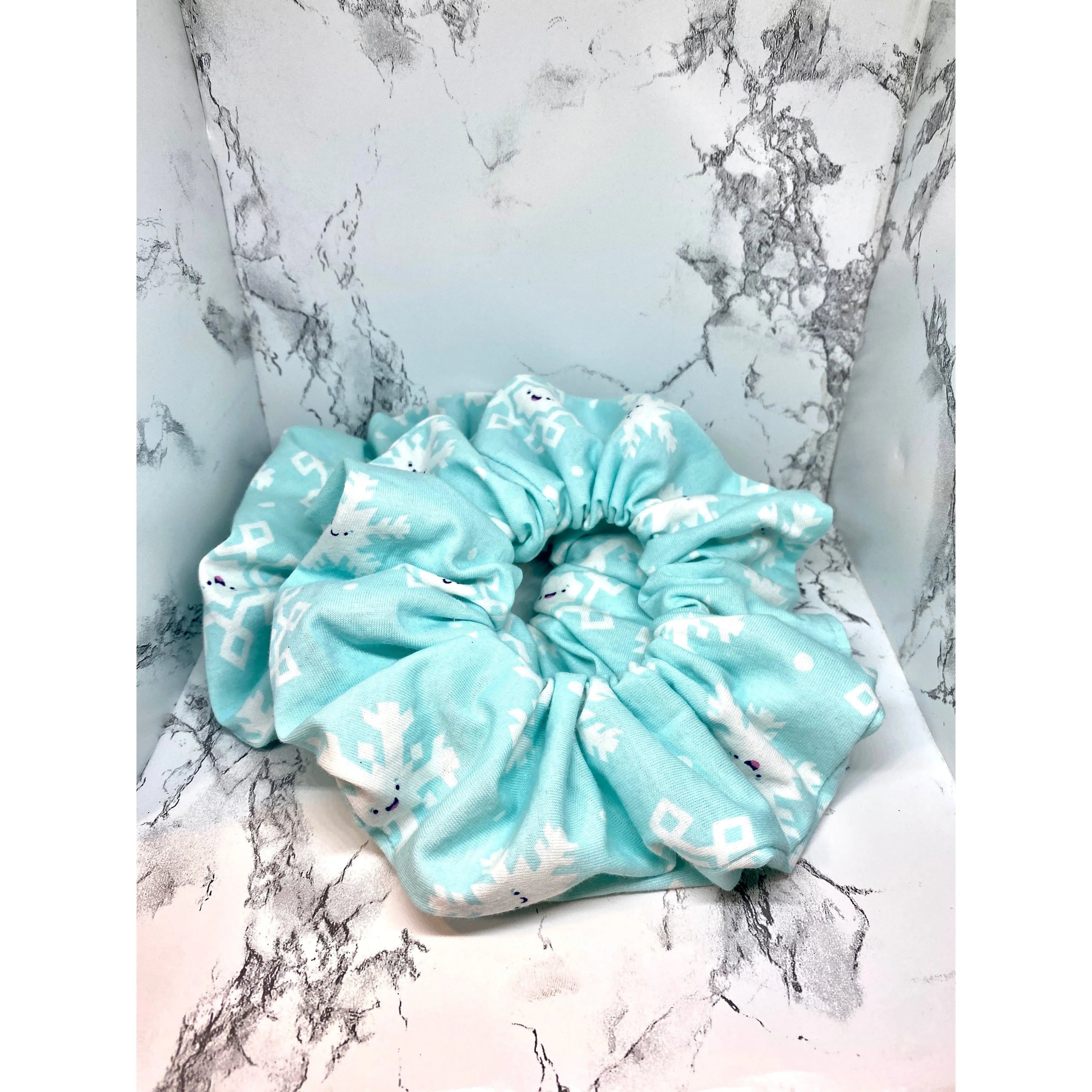 Light Blue Snowflake Winter Scrunchie