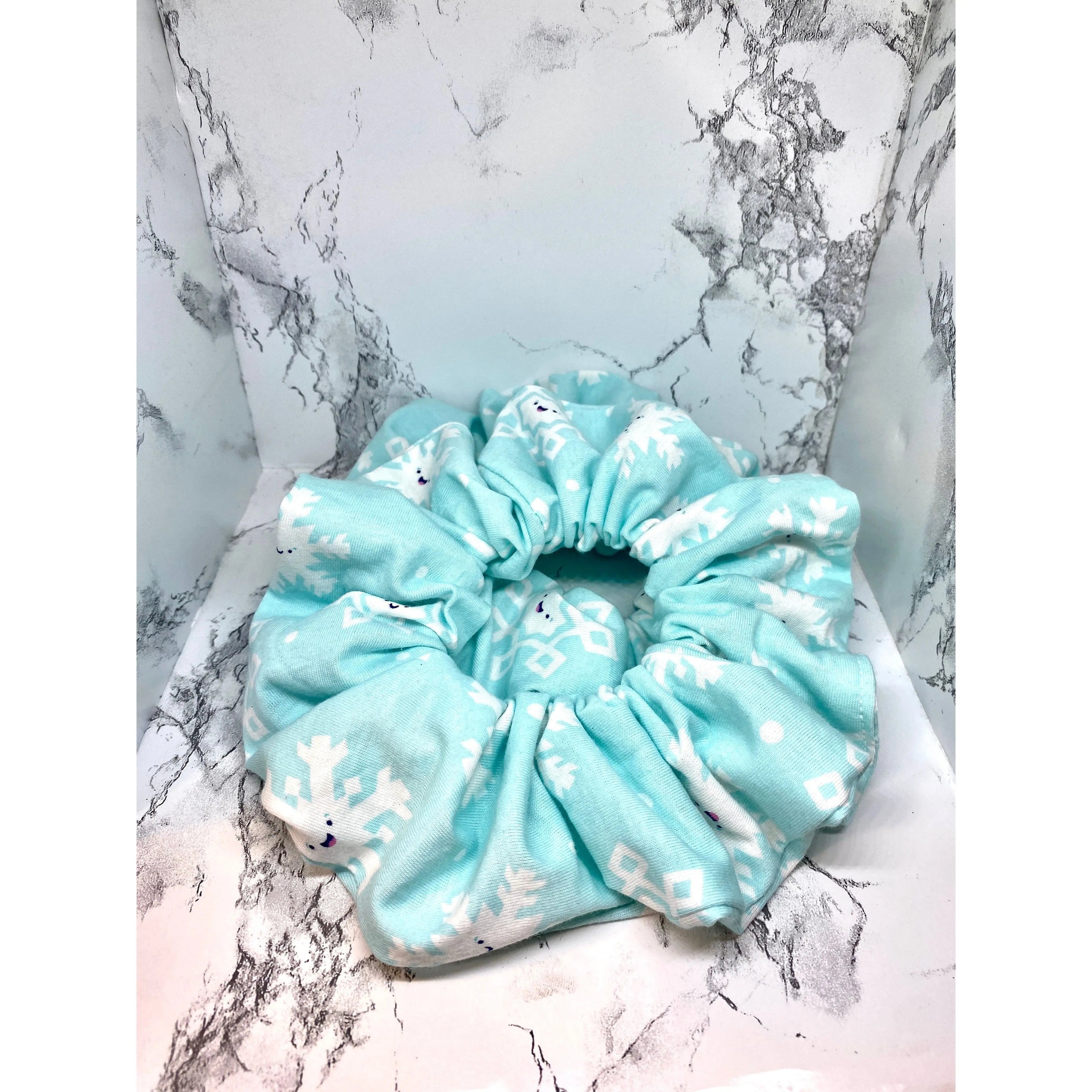 Light Blue Snowflake Winter Scrunchie