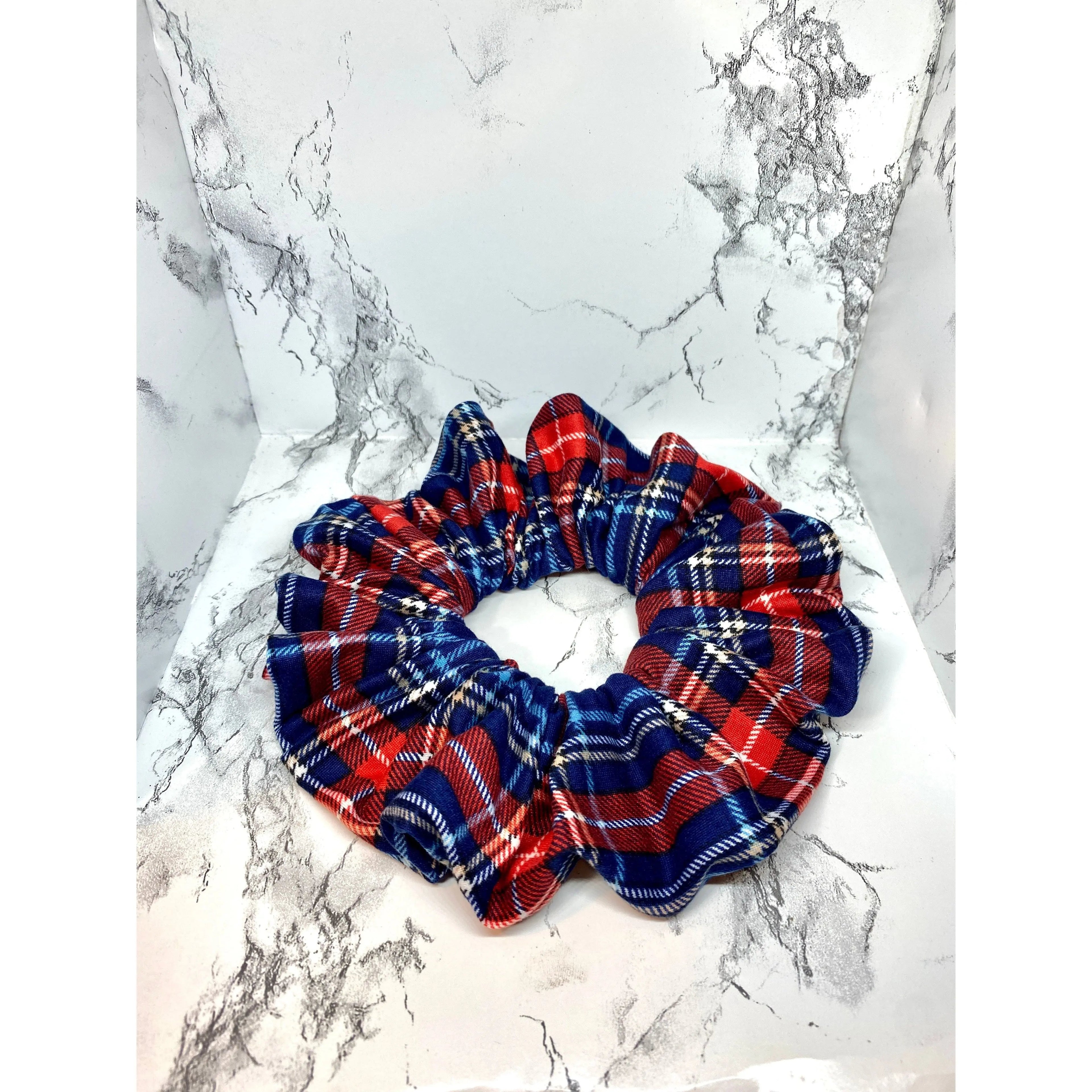 Blue and Red Plaid Christmas Scrunchie