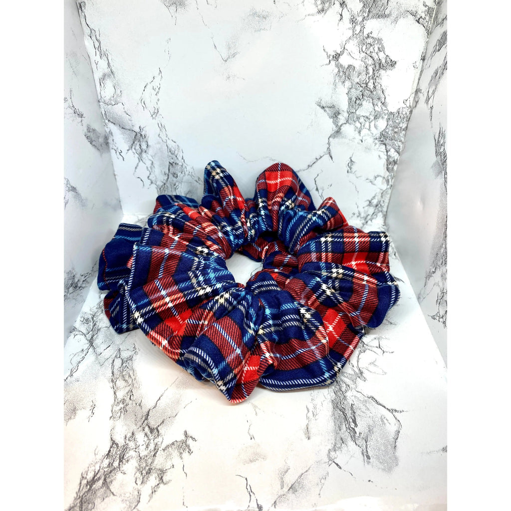 Blue and Red Plaid Christmas Scrunchie