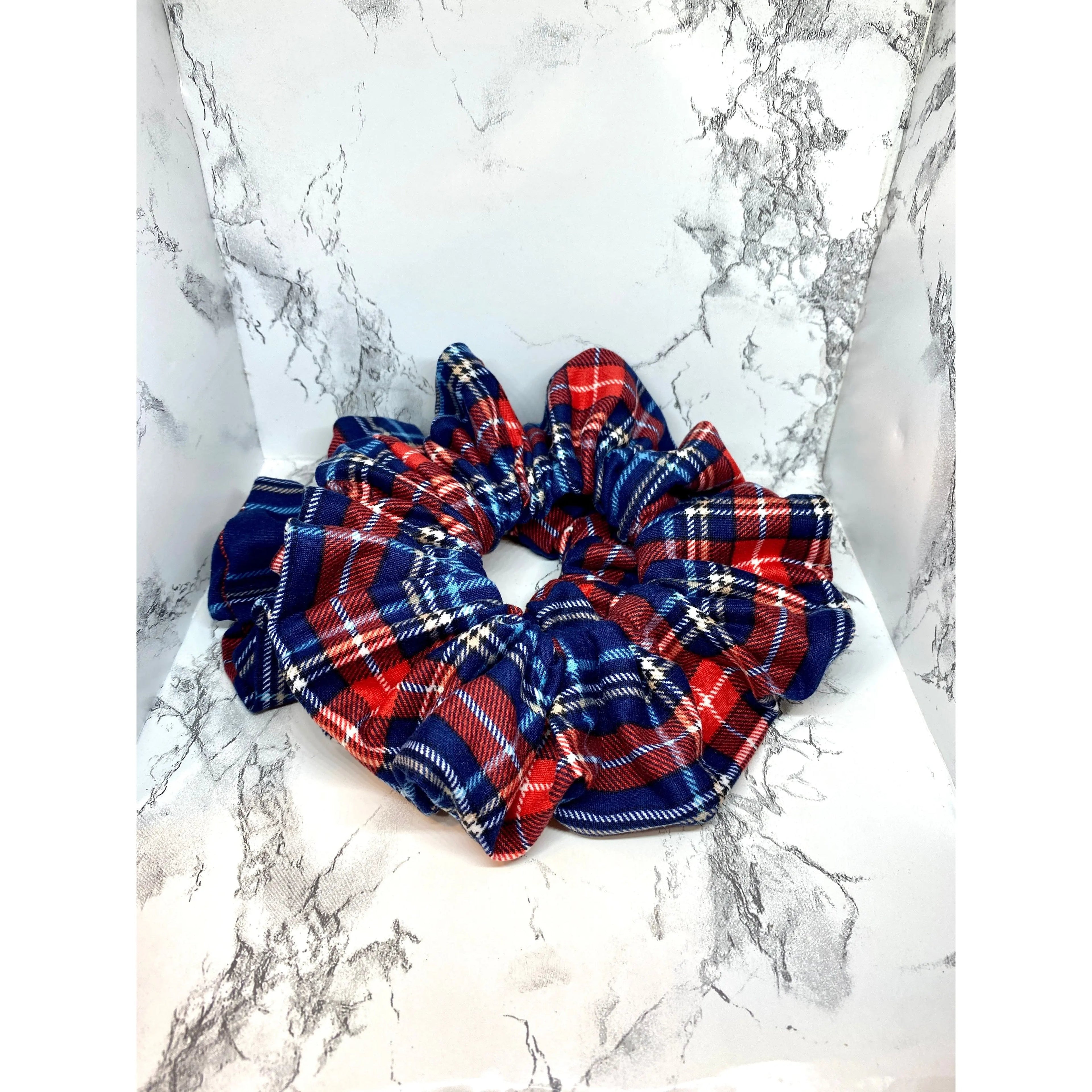Blue and Red Plaid Christmas Scrunchie