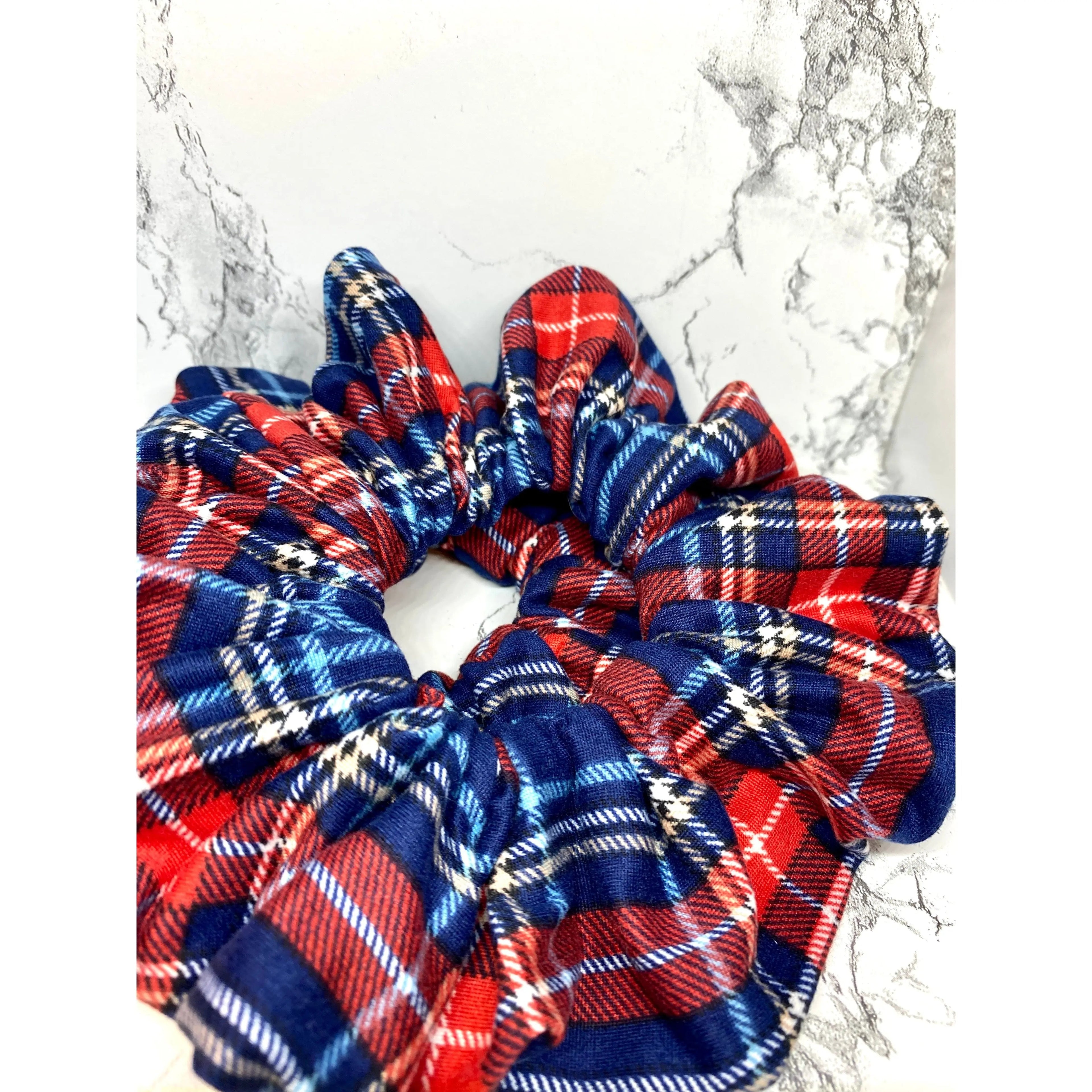 Blue and Red Plaid Christmas Scrunchie