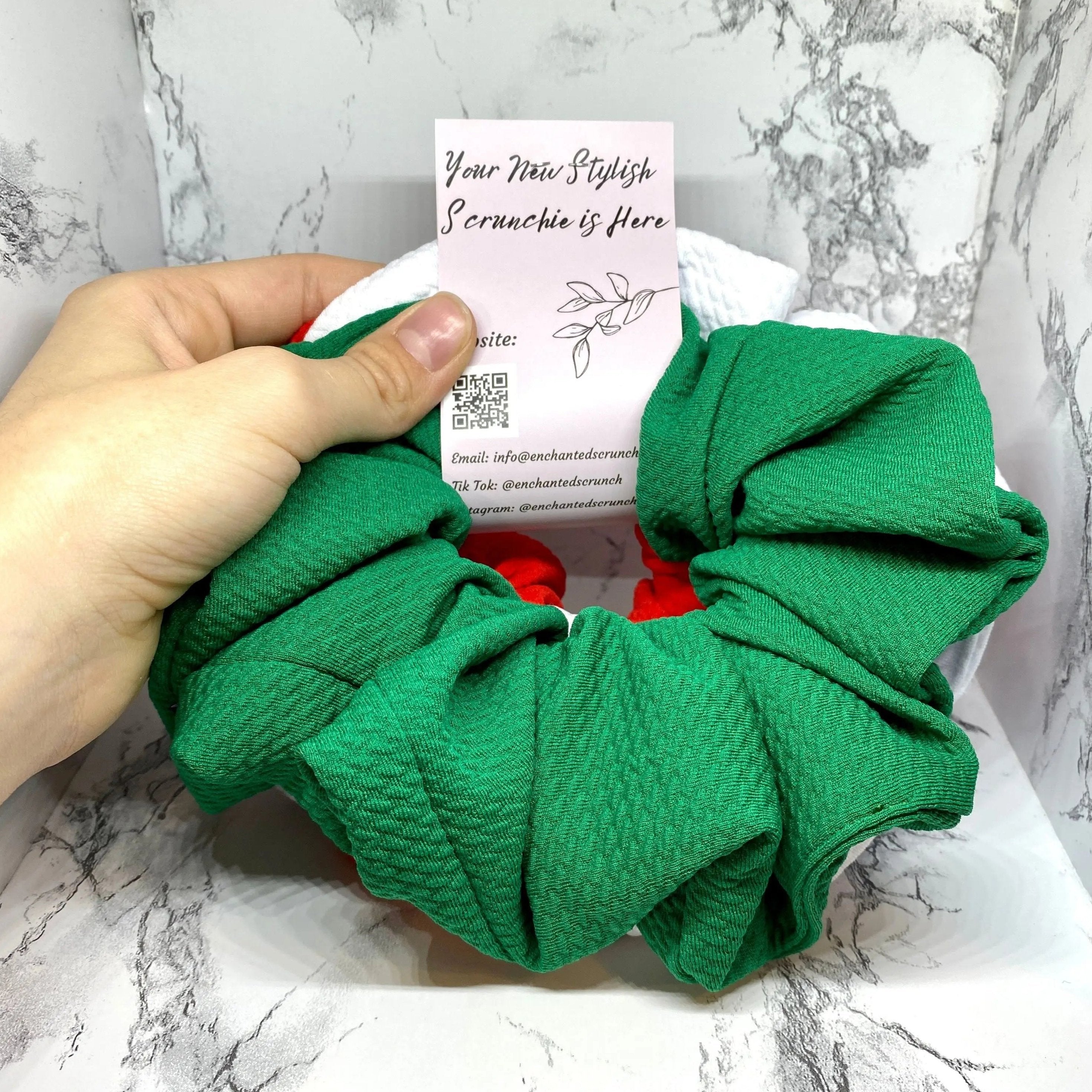 Green, Red and White Scrunchie Trio