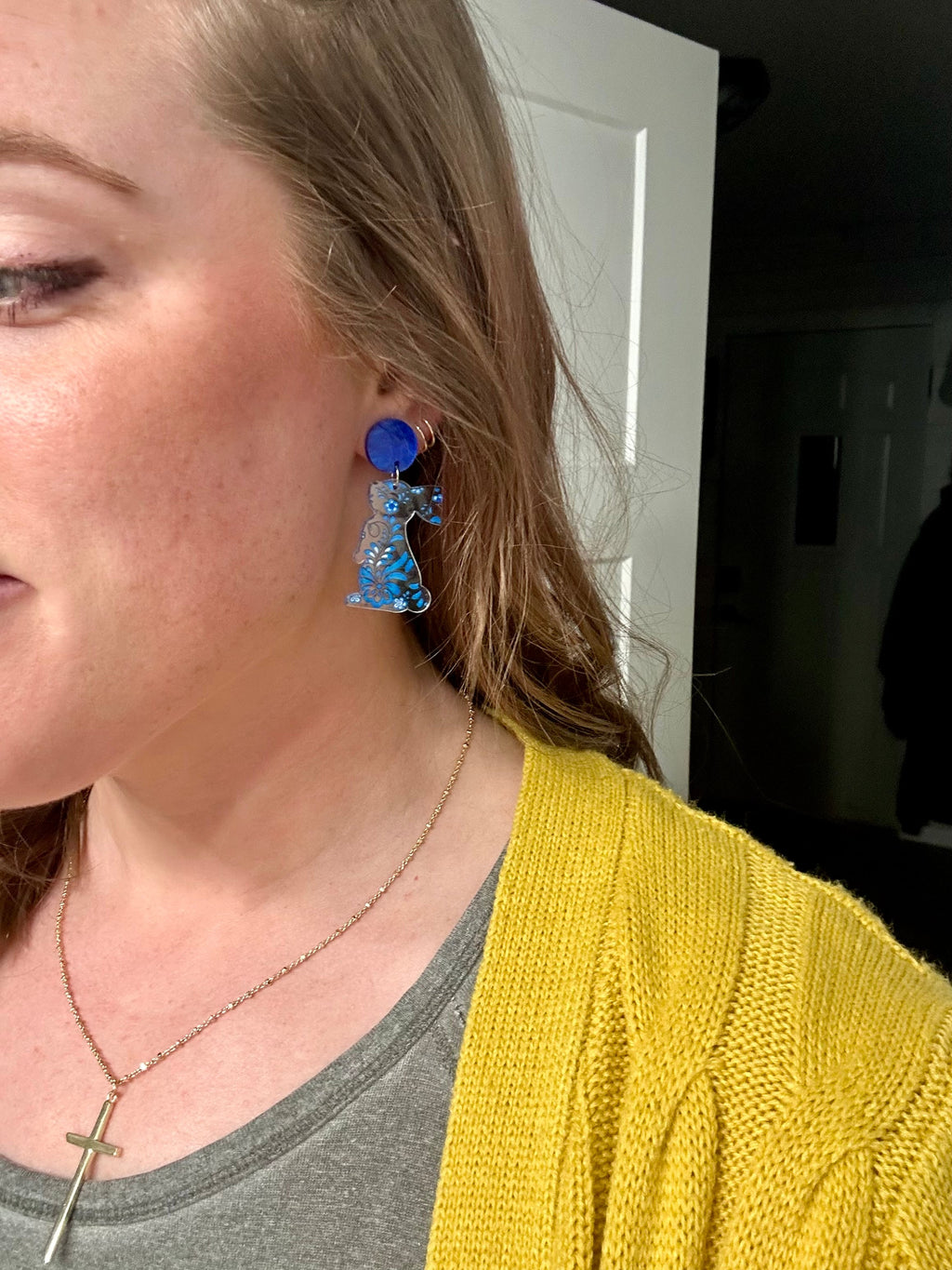 Beautiful Blue Acrylic Bunny Earrings