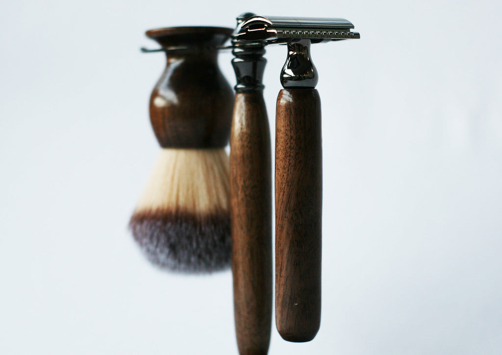 Walnut Wood Hand Crafted Shave Set with Gunmetal Safety Razor
