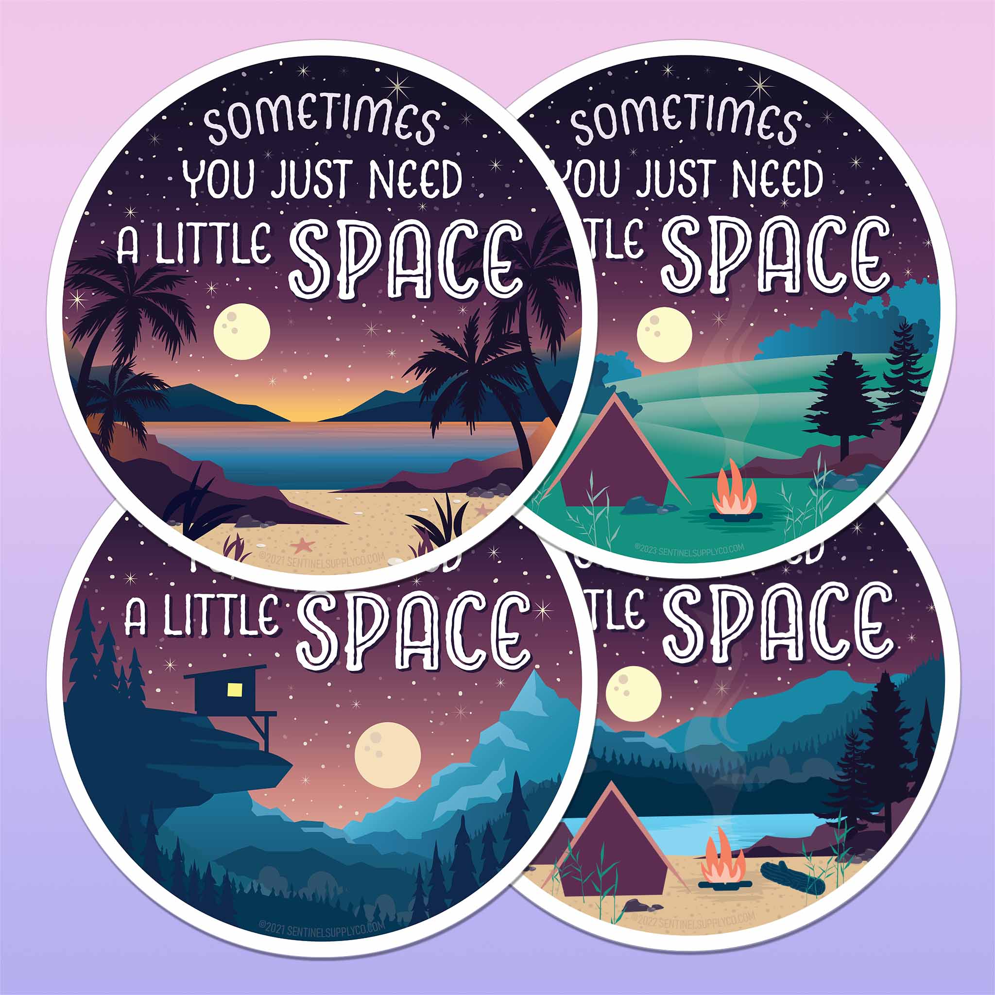 Just Need A Little Space Camping Sticker - Mountains