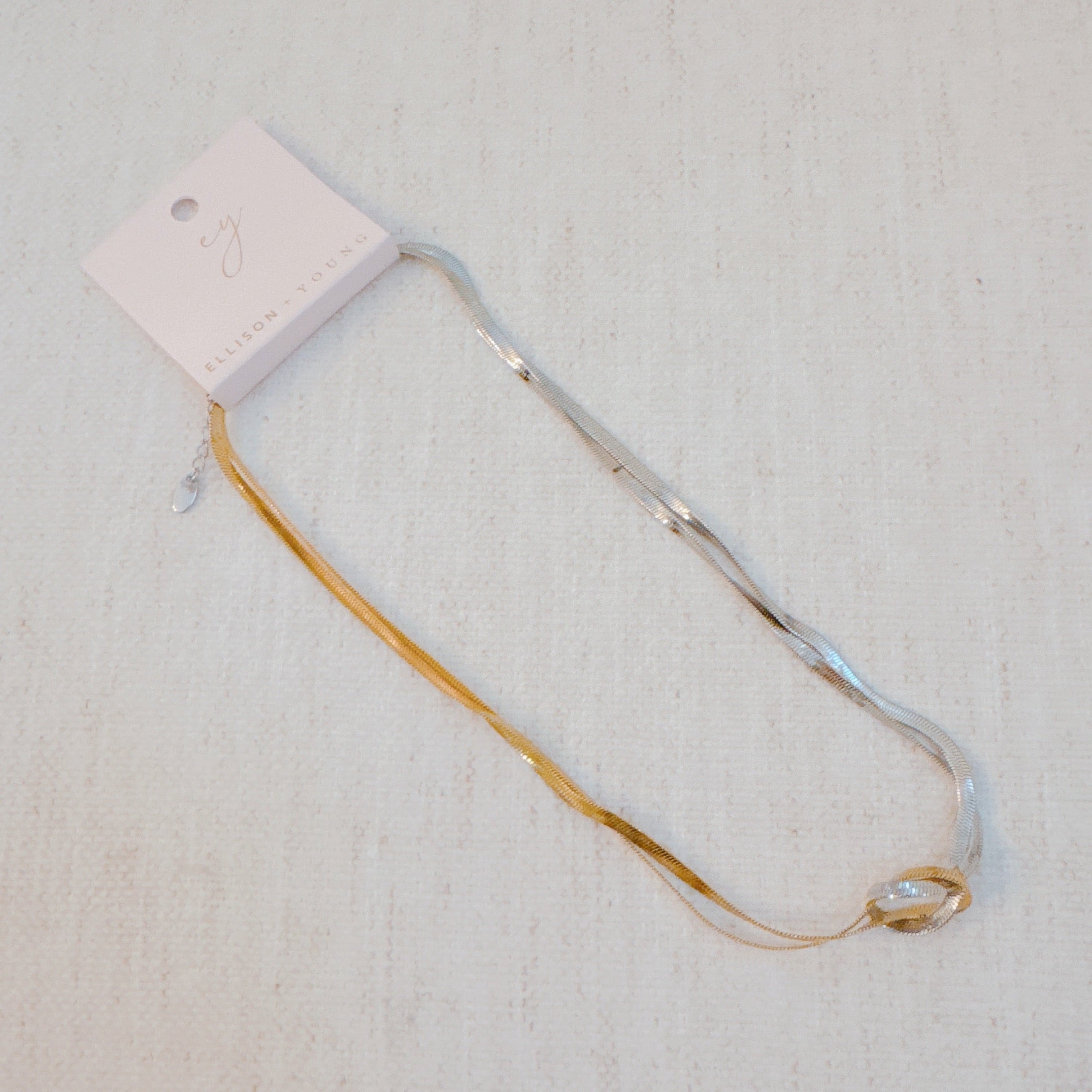 Knotted Two Tone Herringbone Chain Necklace
