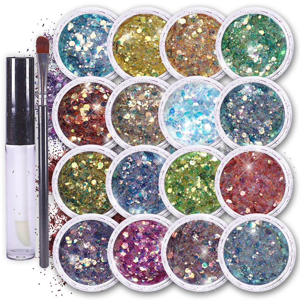 16 pack + 1 glitter glue Chunky Cosmetic Holographic Glitter