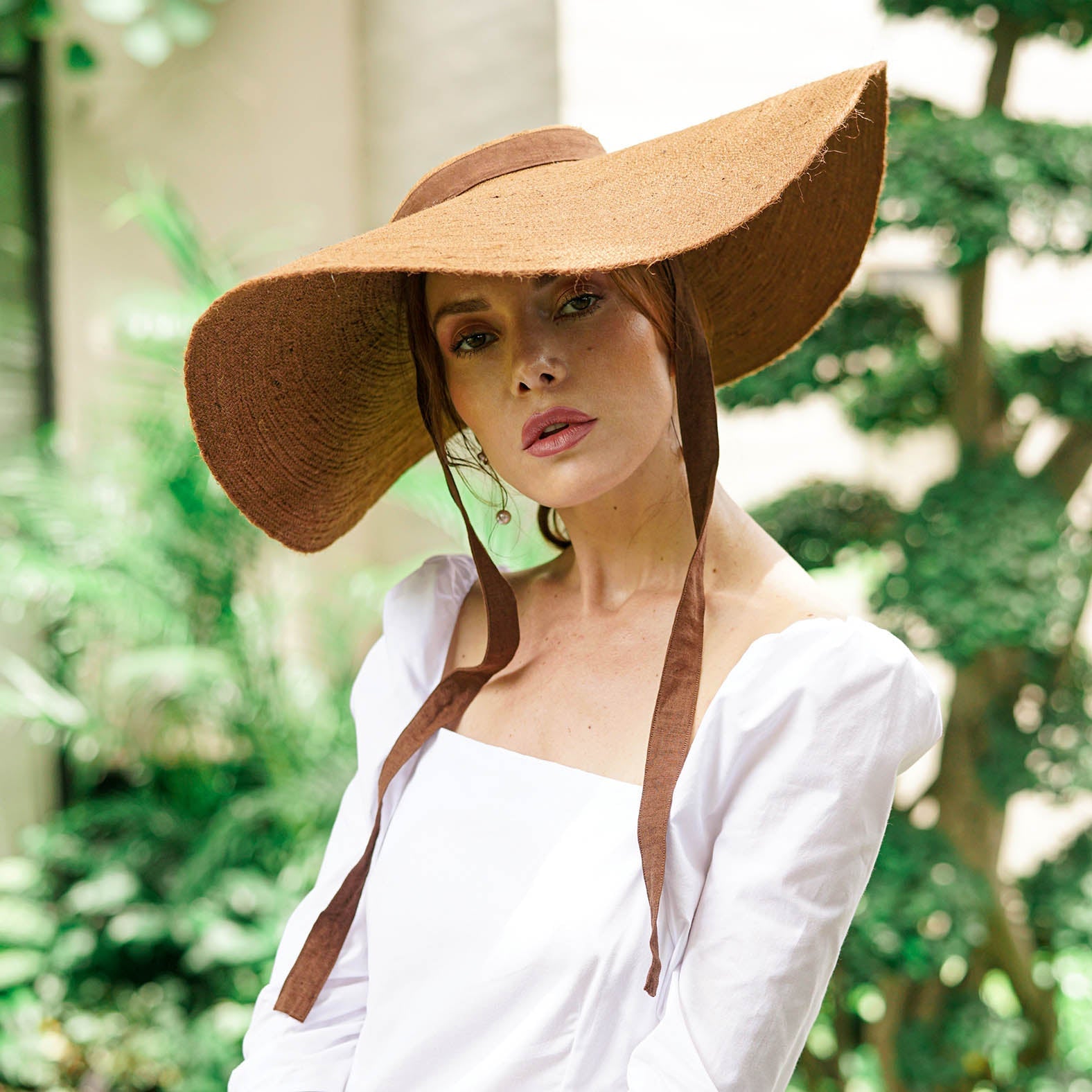 LOLA Wide Brim Jute Straw Hat In Havana Brown