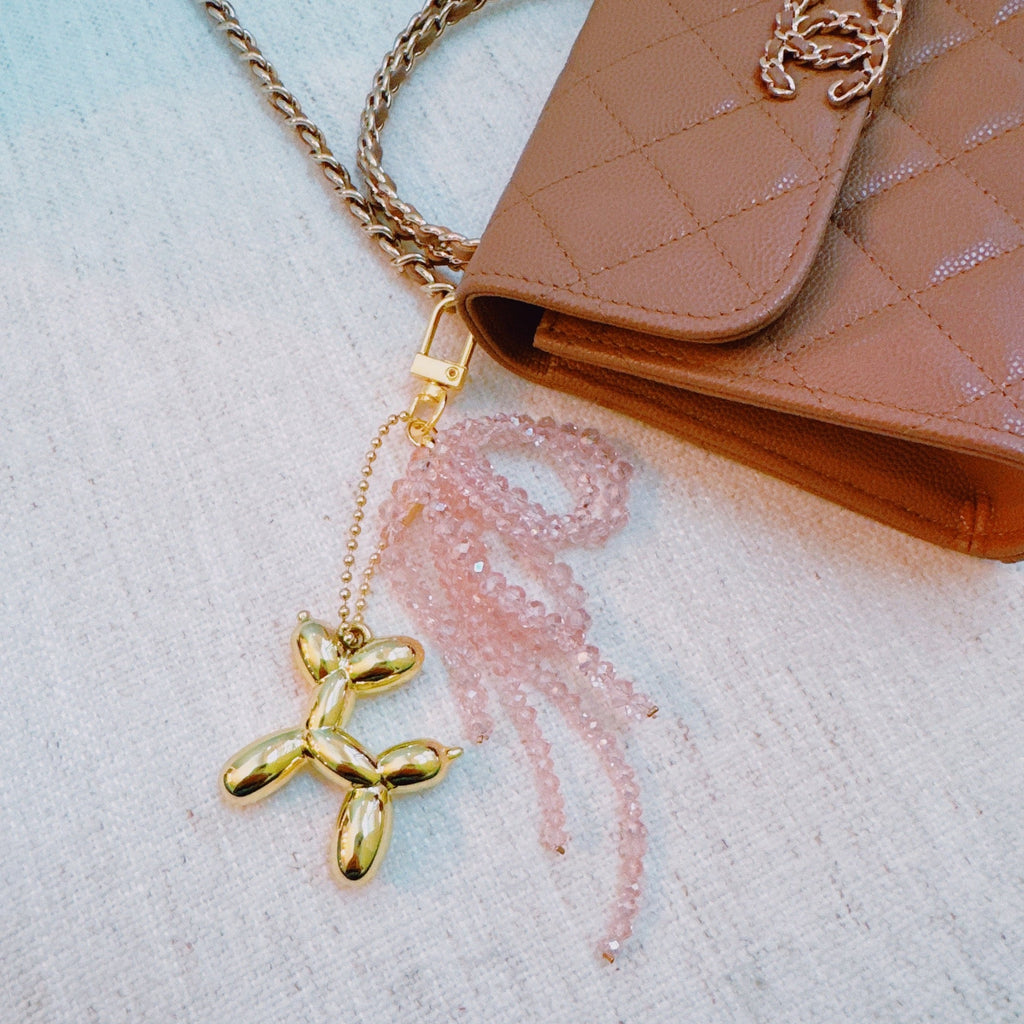 Balloon Dog Bag Charm With Beaded Bow