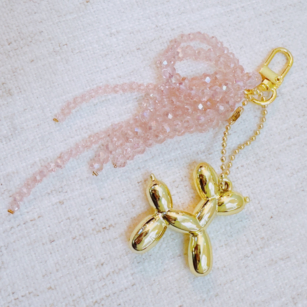 Balloon Dog Bag Charm With Beaded Bow